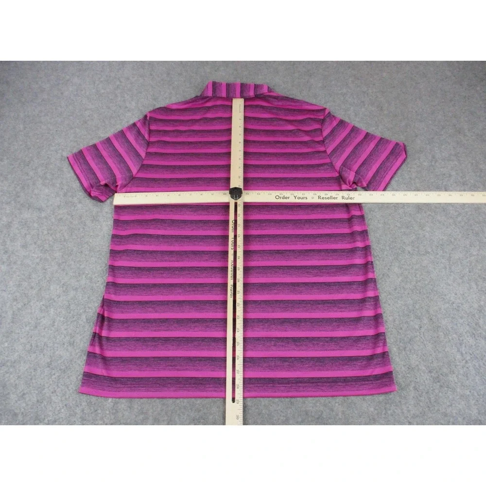 Adidas Polo Shirt Mens Large Pink Stripe Golf Performance Recycled Polyester